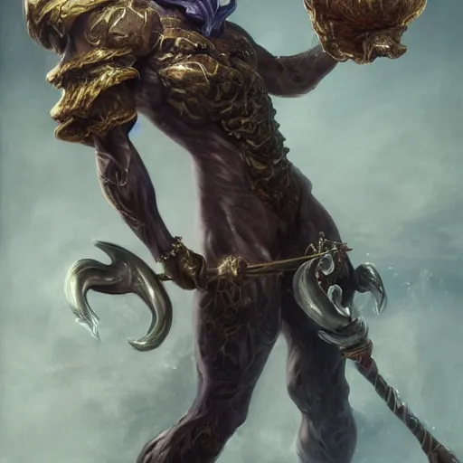 Prompt: highly detailed photograph of fizz the tidal trickster from league of legends, with his staff, realistic, male, extremely detailed, aesthetic, masterpiece, by roberto ferri, high quality