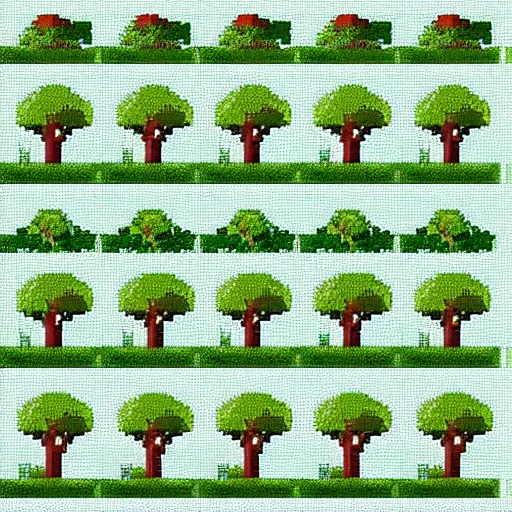 Prompt: a pixel art sprite sheet of trees