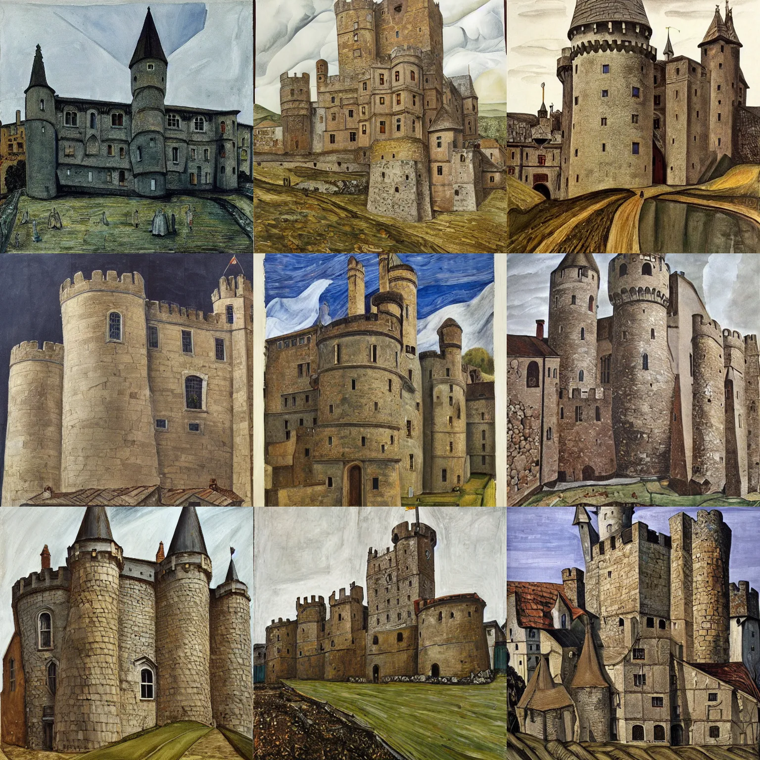 Prompt: medieval castle, by lucian freud