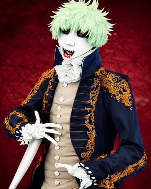 Image similar to tokyo ghoul monster ken kaneki character wearing a beautiful 1 8 th century suit with a tie, rococo style, francois boucher style, highly detailed, very realistic, painterly style