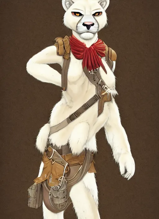 Image similar to character portrait of a anthro! albino mountain lion wearing miner's clothes. hidari, color page, tankoban, 4K, tone mapping, Akihiko Yoshida.