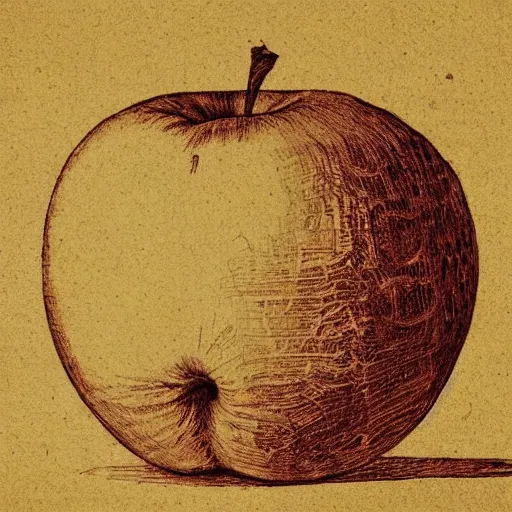 Image similar to schematics of an apple, davinci style, paper drawing, highly detailed, accurate from reality, usable to replicate, 8 k