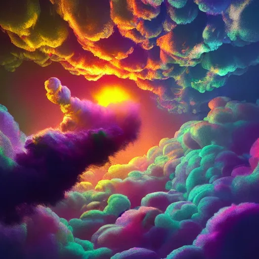 Image similar to a fluffy cloud in new style of painting combining surrealism and psychedelia with 3D octane render and unreal engine, trending on artstation, 8k