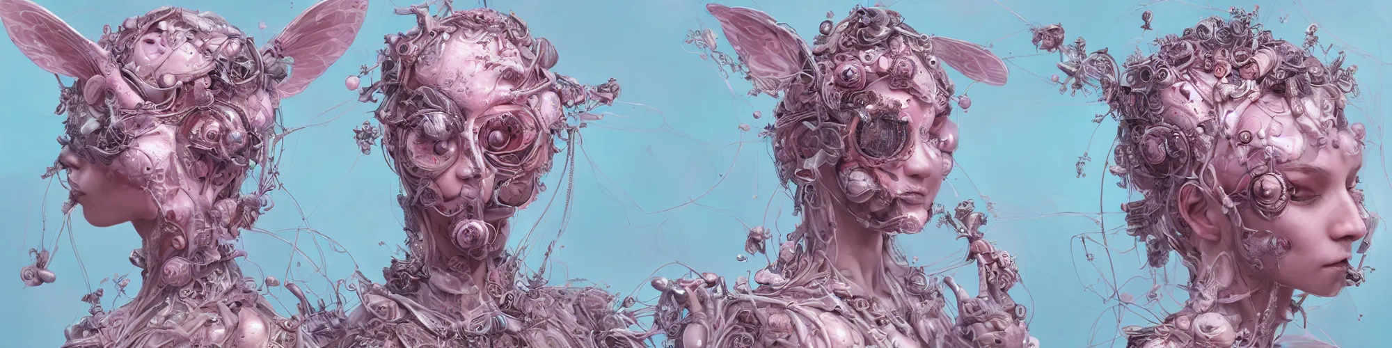 Image similar to hyperrealistic solarpunk photography of a highly detailed and symmetrical gorgeous cyborg nymph awash in a sea of pink milk in the style of beth cavener, jin kagetsu, james jean and wlop, highly detailed, face symmetry, masterpiece, award - winning, sharp focus, intricate concept art, ambient lighting, 8 k, artstation