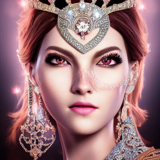 Image similar to portrait of wonderful princess of diamond with fair skin, ornate with diamonds, 8 k, gorgeous, intricate, detailed, glowing white accent lighting, dramatic lighting, octane render