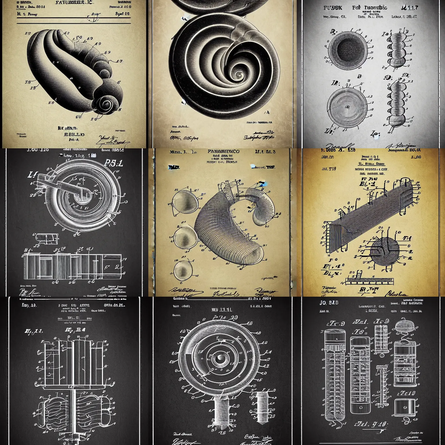 Prompt: fibonacci numbers patent drawing style , black and white