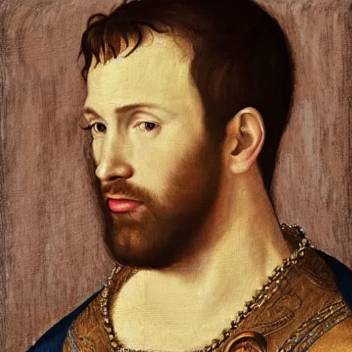 Image similar to a renaissance style portrait painting of Chris Evans