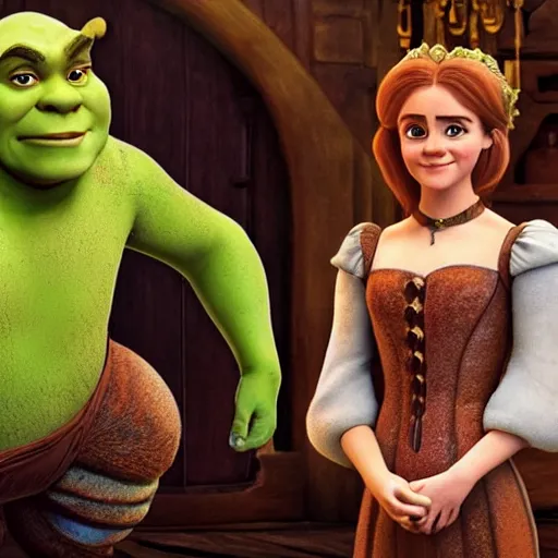 Image similar to A still of Emma Watson in Shrek movie