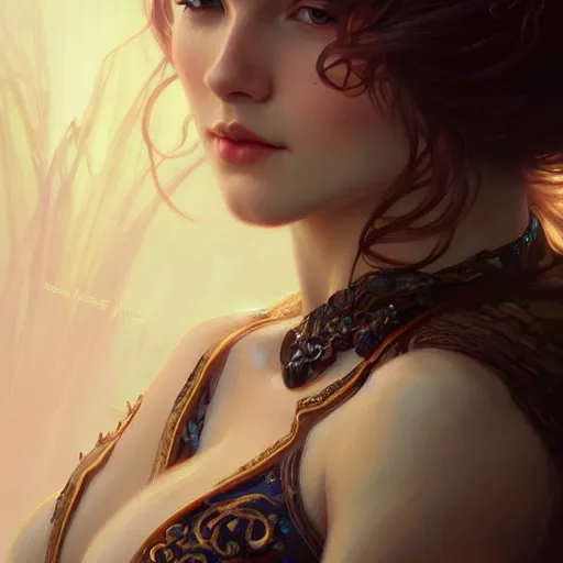 Prompt: beautiful young katarina ivanovska, closeup, d & d, fantasy, intricate, elegant, highly detailed, digital painting, artstation, concept art, matte, sharp focus, illustration, art by artgerm and greg rutkowski and alphonse mucha