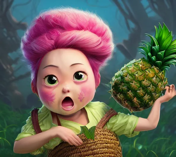 Prompt: an epic fantasy comic book style portrait painting of an extremely cute and adorable very beautiful pineapple mint dwarf, character design by mark ryden and pixar and hayao miyazaki, unreal 5, daz, hyperrealistic, octane render, cosplay, rpg portrait, dynamic lighting, intricate detail, harvest fall vibrancy, cinematic