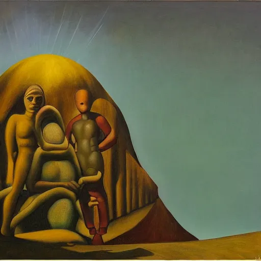 Image similar to journey to the center of the earth, grant wood, pj crook, edward hopper, oil on canvas