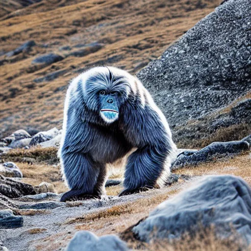 Image similar to a yeti in a remote part of the himalayan mountains, bold natural colors, national geographic photography, masterpiece, in - frame, canon eos r 3, f / 1. 4, iso 2 0 0, 1 / 1 6 0 s, 8 k, raw, unedited, symmetrical balance