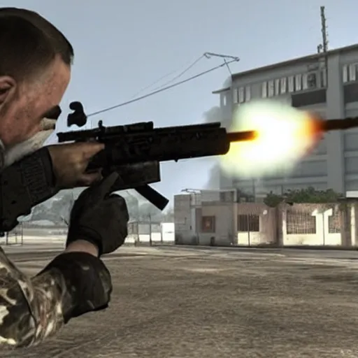 Prompt: Screenshot from Modern Warfare 2 depicting Ghost shooting General Shepard in the face with a 357. Magnum, realistic,