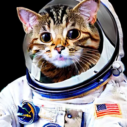 Prompt: a cat astronaut : 1 0 0 in space looking at the moon : 5 0