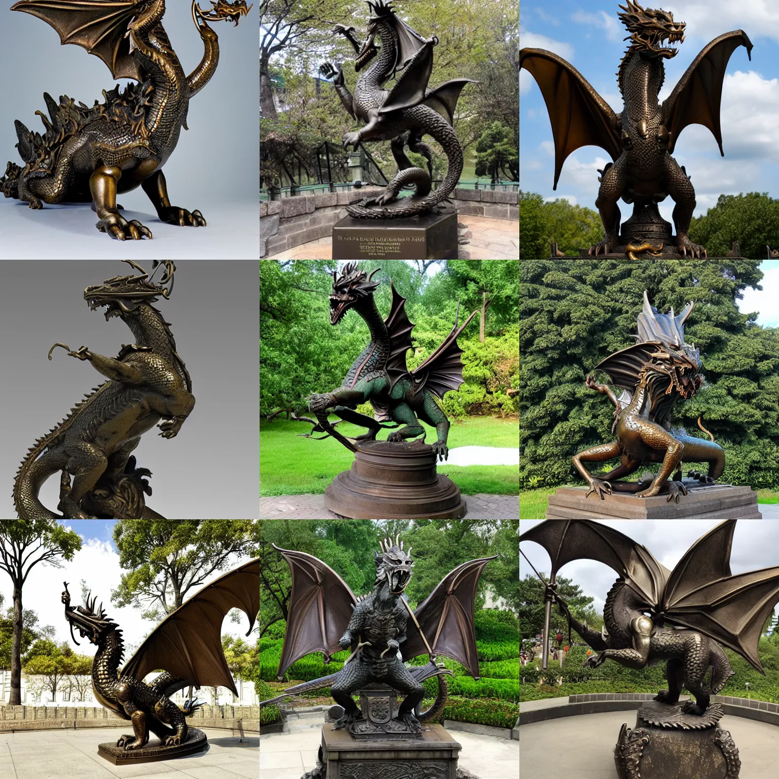 Prompt: bronze statue of a victorious dragon, monument to the dragon overlord