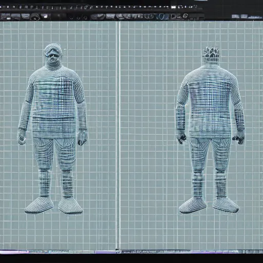 Prompt: 3 d modelling reference of spongebob video game character. free download for artists. front and side view blueprint.