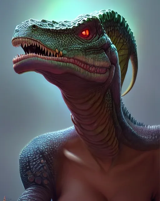 Prompt: sensual dinosaur, glam, fae, glowing skin, intricate, elegant, highly detailed, digital painting, artstation, concept art, smooth, sharp focus, illustration, art by artgerm and greg rutkowski and fra angelico and unreal engine 5