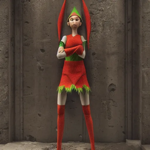 Image similar to an elf is standing next to a wall, hyper detailed, octane render, photorealistic