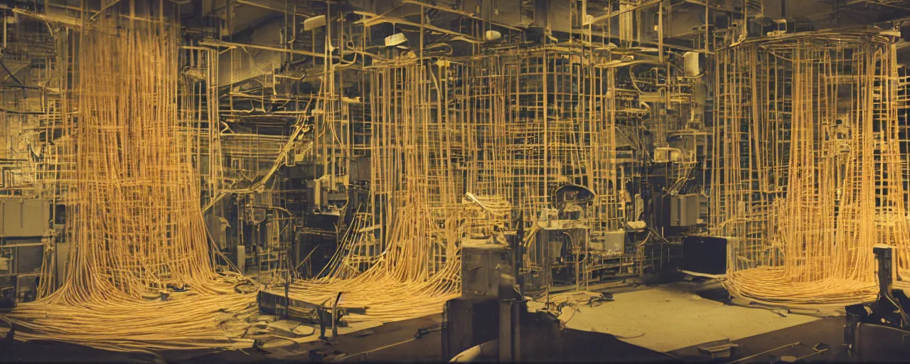 Prompt: a nuclear power plant made out of spaghetti, in a new jersey suburb, canon 5 0 mm, cinematic lighting, photography, retro, film, kodachrome