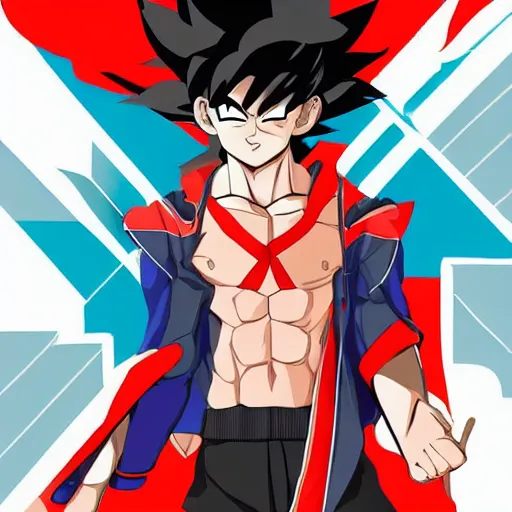 Image similar to a vector art of young goku as a persona 5 character game. An spinoff by Stanley artgem LAU , trending on artstation, artbook, stylish, persona 5 art style WLOP, Rossdraws, Gesture draw, James Jean, Andrei Riabovitchev, Marc Simonetti, and Sakimichan,