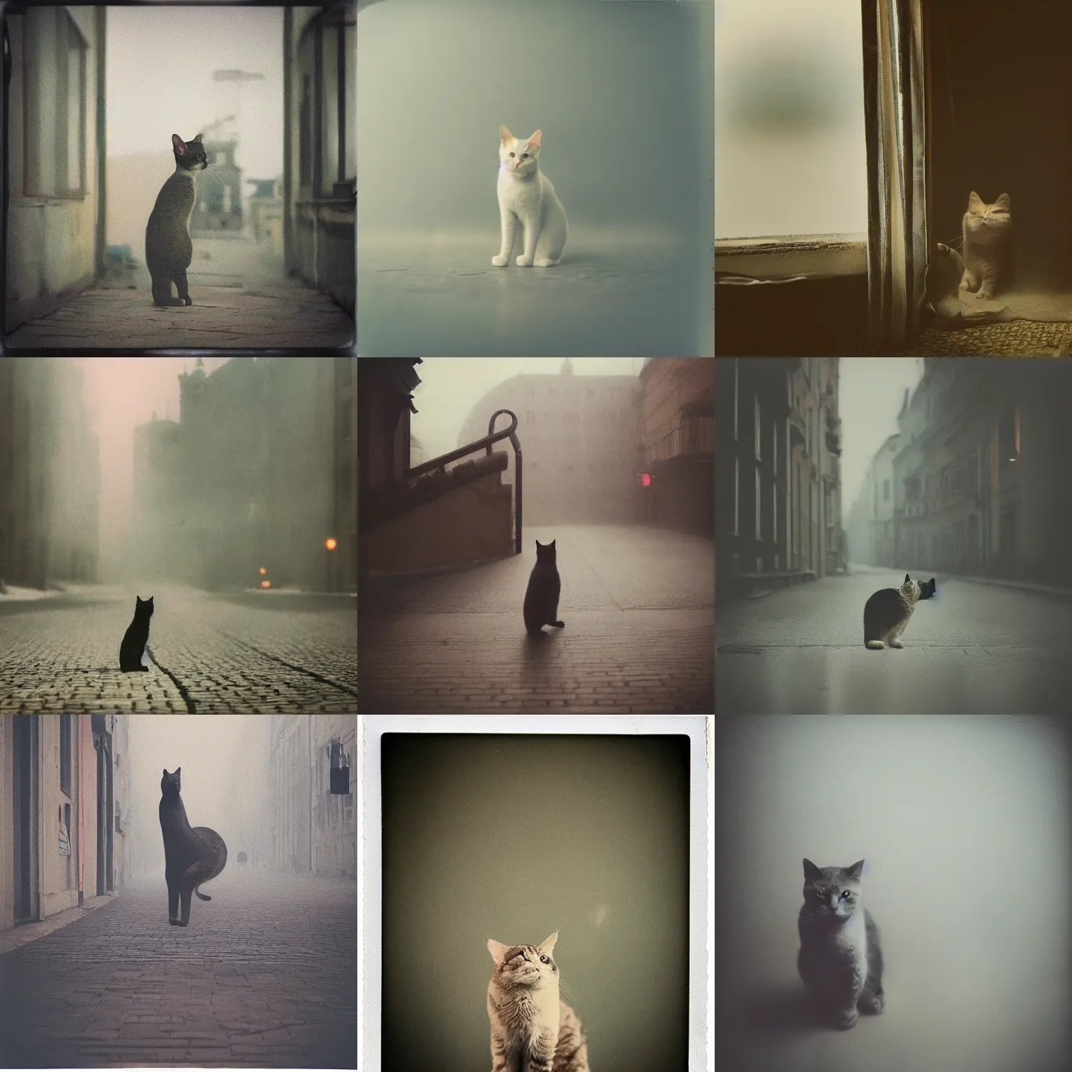 Prompt: cat!!!!! in legnica , Cinematic focus, Polaroid photo, vintage , neutral dull colors, soft lights, foggy mist , by oleg oprisco , by thomas peschak, by discovery channel, by victor enrich , by gregory crewdson