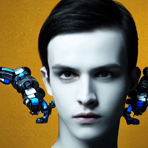 Image similar to beautiful androgynous boy turning into a robot, intricate, hd, high detailed, 4 k,