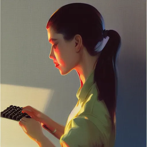 Prompt: hacker girl holding a keyboard, realistic shaded lighting poster by ilya kuvshinov katsuhiro otomo, magali villeneuve, artgerm, jeremy lipkin and michael garmash and rob rey