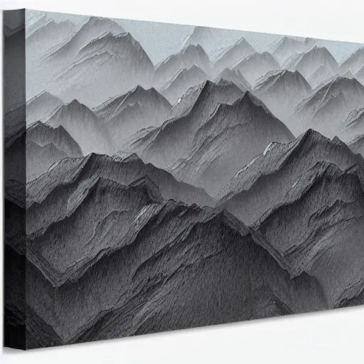 Image similar to small topographical mountains grey color scheme, painted high angle view