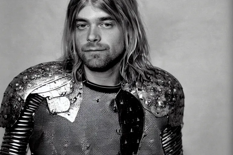 Image similar to kurt cobain wearing a suit of knight\'s armor