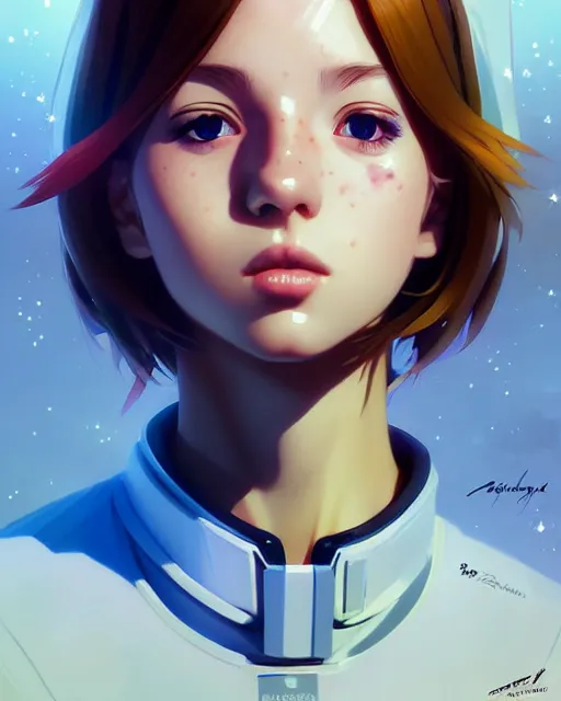 Image similar to portrait Anime space cadet John Albert anime cute-fine-face, pretty face, realistic shaded Perfect face, fine details. Anime. realistic shaded lighting by Ilya Kuvshinov Giuseppe Dangelico Pino and Michael Garmash and Rob Rey, IAMAG premiere, aaaa achievement collection, elegant freckles, fabulous