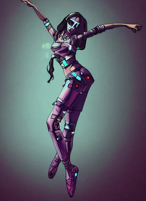 Image similar to beautiful female cyberpunk girl ballerina zeen art style