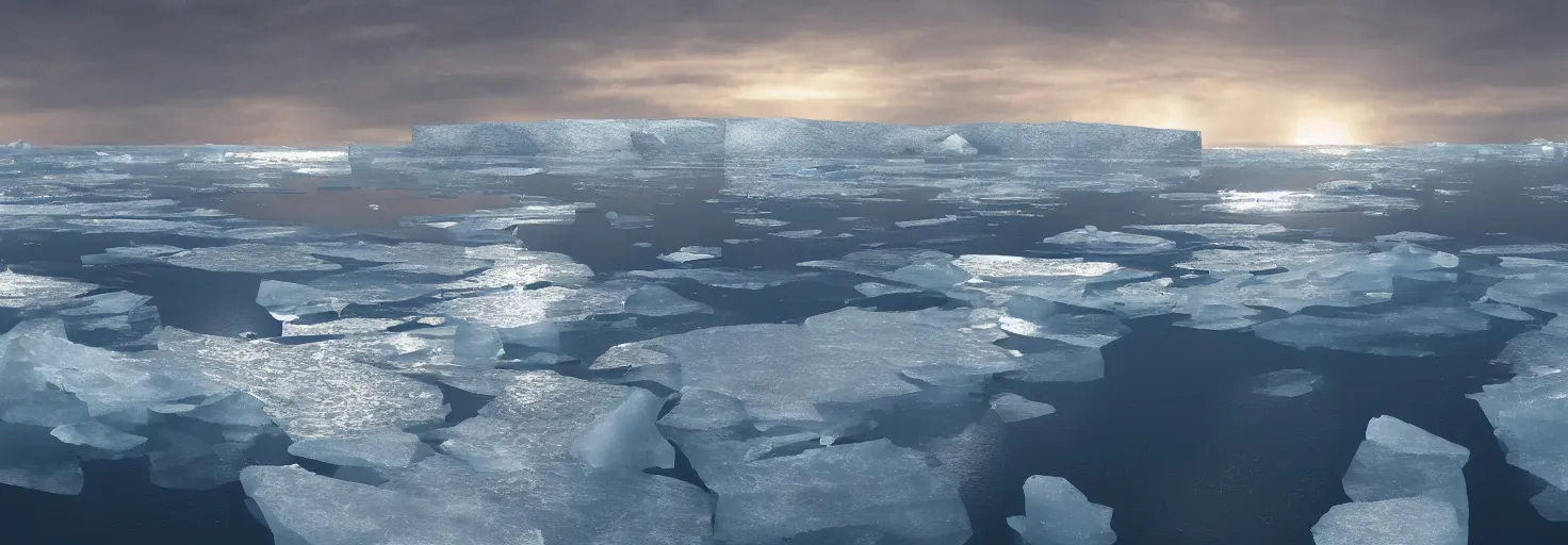 Prompt: A large boat on the ocean Arctic, with the ice cracking and icebergs surrounding it by paul chadeisson, cinematic lighting, extremely detailed, ultra realistic, trending on artstation, 8K