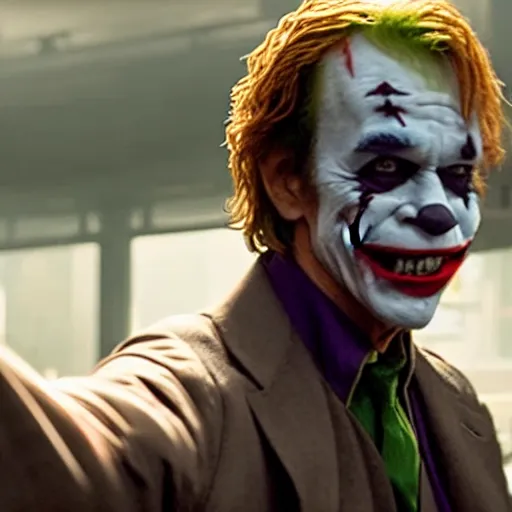 Prompt: film still of Chuck Norris as joker in the new Joker movie