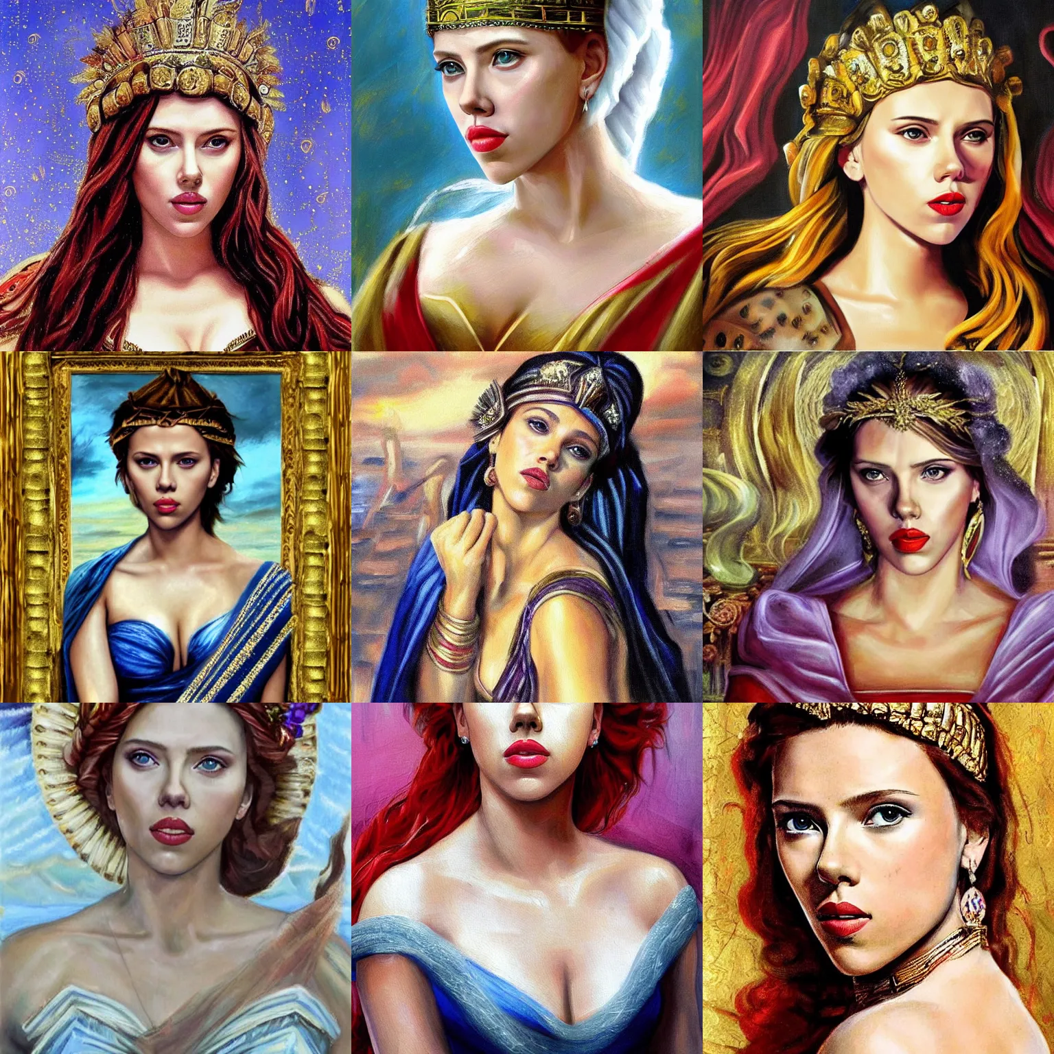 Image similar to Scarlett Johansson as a beautiful Greek Godess, Painting,