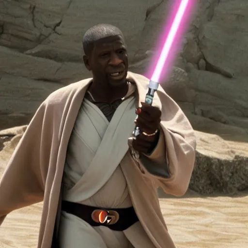 Prompt: gucci mane as mace windu in star wars episode 3, 8k resolution, full HD, cinematic lighting, award winning, anatomically correct