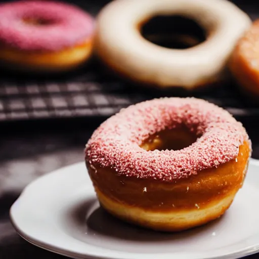 Image similar to a delicious donut sitting on a plate, food shot