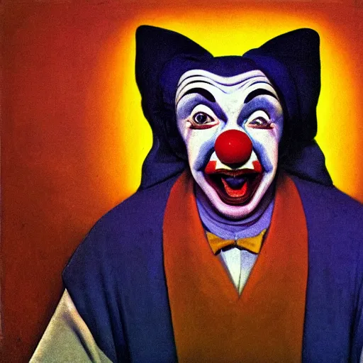 Image similar to portrait of a surprised clown made by nicholas roerich, concept art, digital art, highly detailed