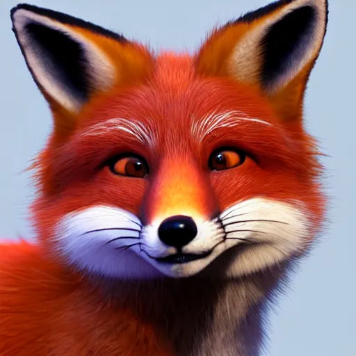 Image similar to portrait of the cutest red fox ever, fluffy, photorealistic, soft lighting, unreal engine