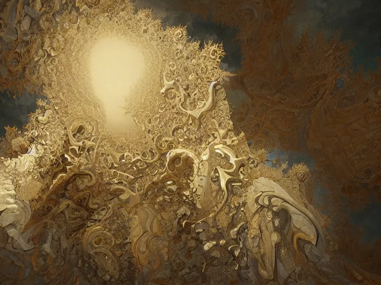 Prompt: an abstract painting of fractal ivory by moebius carl spitzweg and tuomas korpi. baroque elements, full-length view. baroque element. intricate artwork by caravaggio. Trending on artstation. 8k