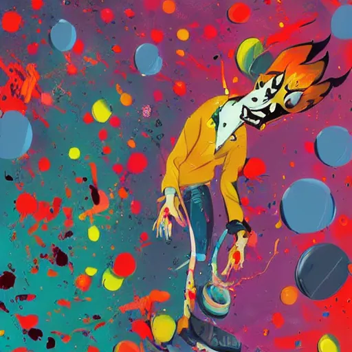 Prompt: colorful illustration of vinyl, splatters, by zac retz and junji ito