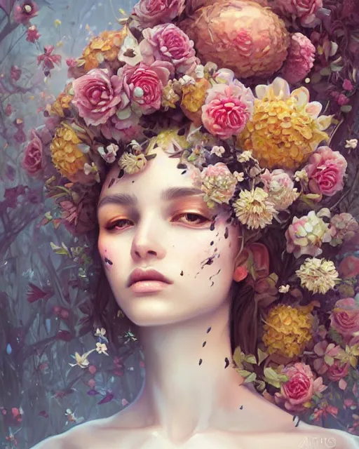 Image similar to portrait of a woman made of flowers, overgrown beauty portrait, stylized art by artgerm, wlop, peter mohrbacher