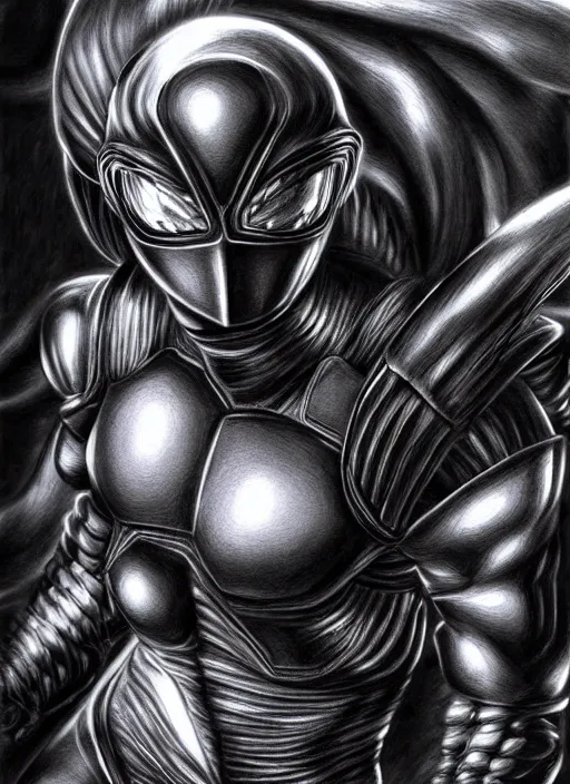 Image similar to dark samus, kentaro miura, hyperrealism, intricate detailed