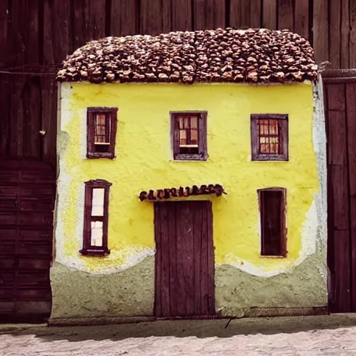 Prompt: a old house made of pasta