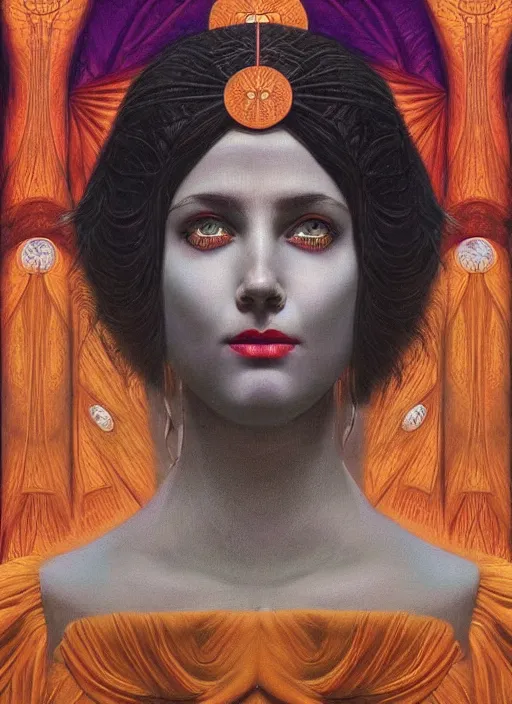 Image similar to acid tripping cult magic psychic woman, third eye, occult ritual, dark witch headdress, oil painting, robe, symmetrical face, greek dark myth, by John William Godward and Anna Dittman, masterpiece