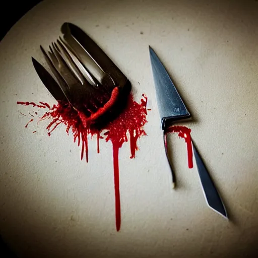 Prompt: wedding knife blood dripping in a salvador dali style