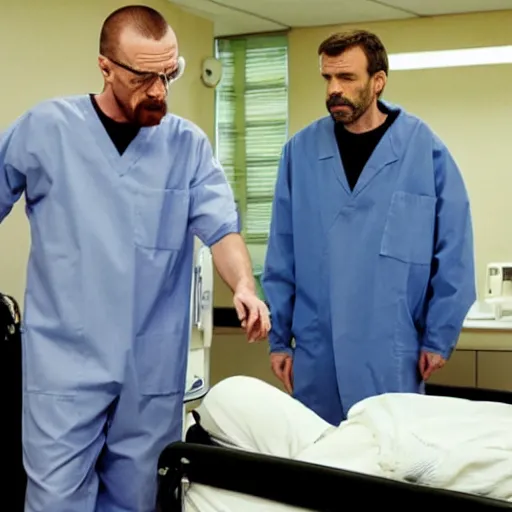 Prompt: walter white with dr house in hospital