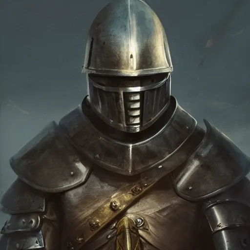 Prompt: Closeup of frustrated male medieval sergeant with a {short} beard and a steel helm wearing a black!!!! and yellow tabard over a steel breastplate and a black gambeson no no no no no helm, intricate, dramatic lighting, illustration by Greg Rutkowski, ArtStation, digital art, fantasy