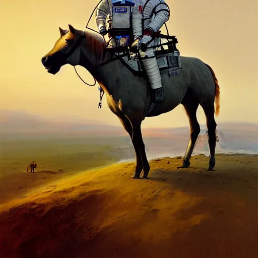 Image similar to a horse on top of a man, an astronaut carrying a horse, hyperrealism, no blur, 4 k resolution, ultra detailed, style of ron cobb, adolf hiremy - hirschl, syd mead, ismail inceoglu, rene margitte