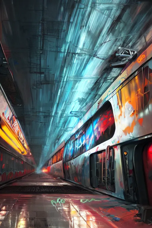 Image similar to portrait, Graffiti sprayed old new york Subway car, dynamic lighting, volumetric, bokeh, cinematic, establishing shot, extremly high detail, photo realistic, cinematic lighting, post processed, concept art, artstation, matte painting, style by eddie mendoza, raphael lacoste, alex ross