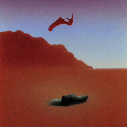 Image similar to a floating reaper in the desert by zdzisław beksinski,